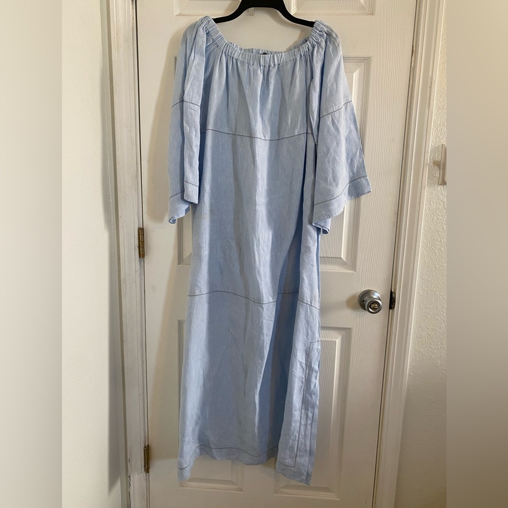 Lisa Marie Fernandez Designer Maxi bell sleeve linen blue dress size 4